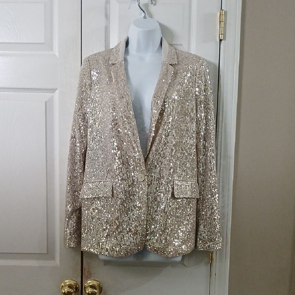 Banana Republic beige sequin blazer Sz 4 NWOT Classy unique Party